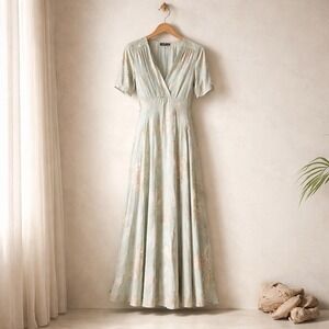 Vintage Carole Little Floral Maxi Dress Sage Green Cottagecore Romantic Size M